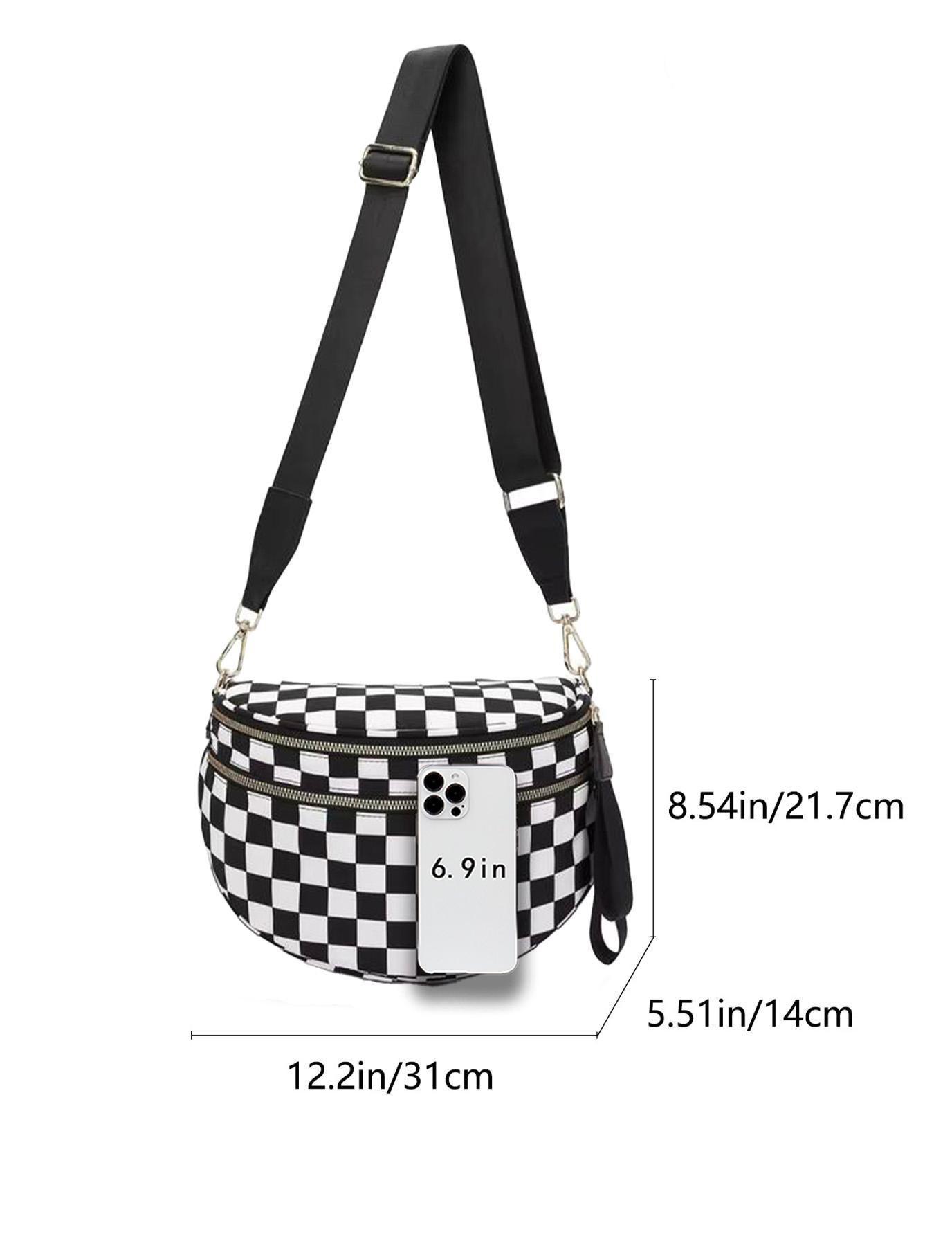 2026 New Y2K Checkered Nylon Fanny Pack, Women Trendy Plaid Crossbody Belt Bag, Adjustable Strap Large Capacity Sling Waist Pouch for Street Style Festival Summer Outdoor Travel