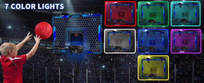 Mini Basketball Hoop Indoor with Electronic Scoreboard and 3 Modes,Inside Basketball Hoop Over The Door with Colorful LED Lighting Toy Basketball Gifts for Boys Girls Teens Adults