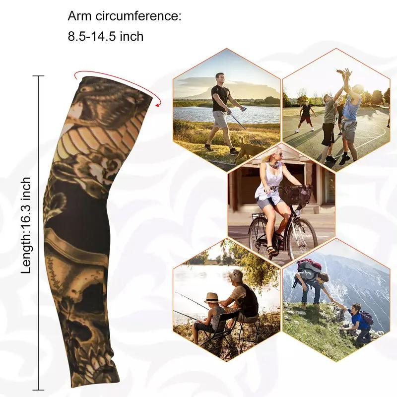 6PCS Halloween Cooling Tattoo Art Arm Sleeves Cover UV Sun Protection Sport Outdoor activities Set Temporary Fake Tattoo Sleeves for Men Women with Designs of Skull, Dragon, Rose, Koi Fish, Wolf, Buddha, Tribal