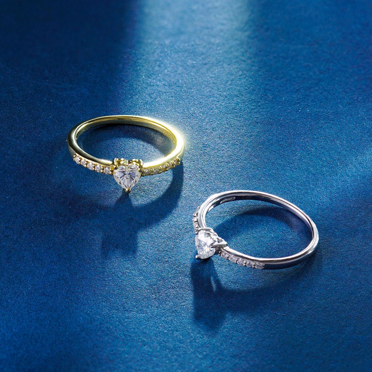 Delzzad 14k Gold-Plated Chic Iced Out Heart Ring Lab-Created Moissanite Ring S925 Sterling Silver/Copper Moissanite Jewelry Perfect Christmas Gift