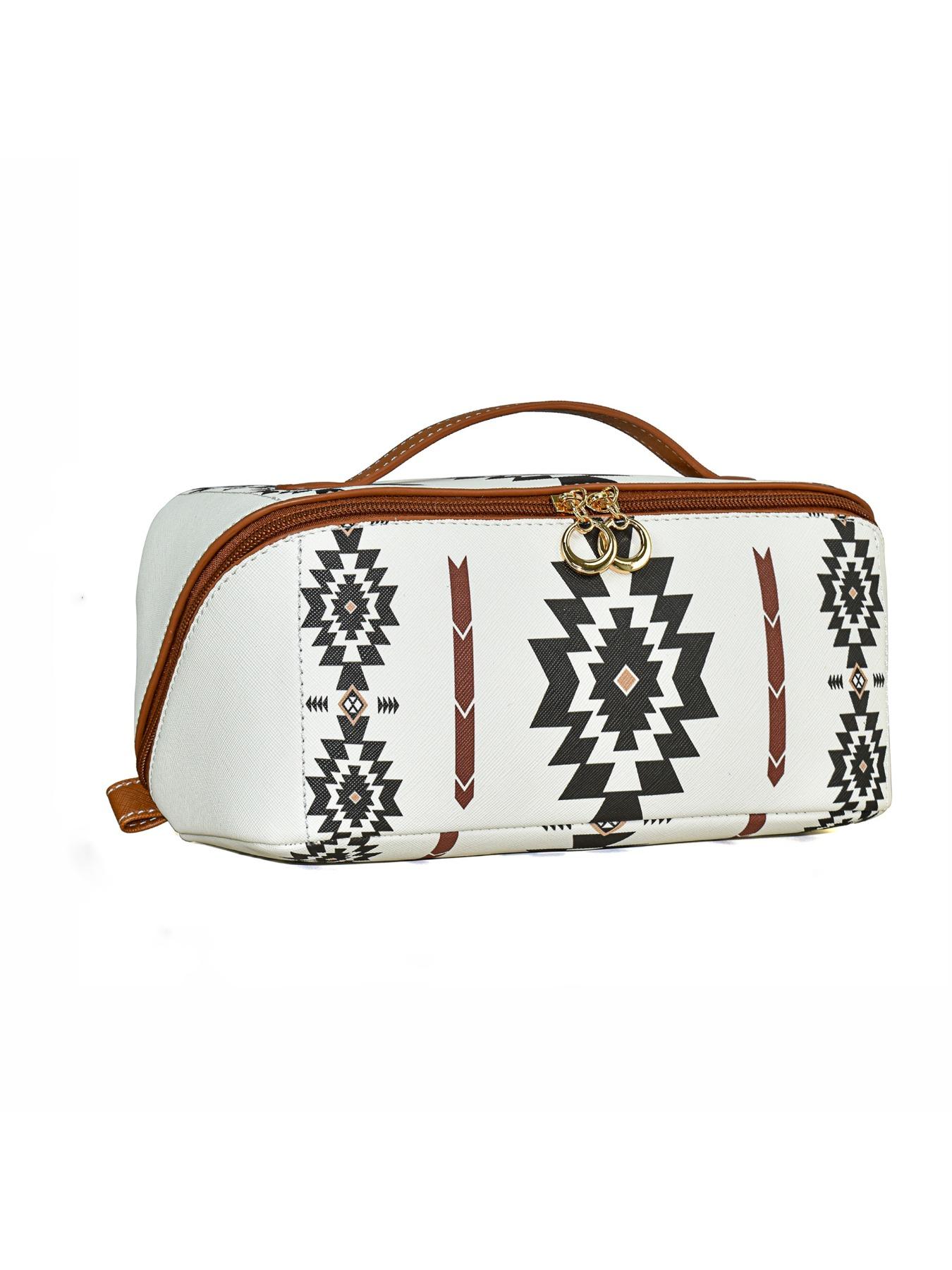 Boho Style PU Leather Cloud Pillow Makeup Bag, Large Capacity Handheld Makeup Case, Travel Wash Kit, Stylish and Functional