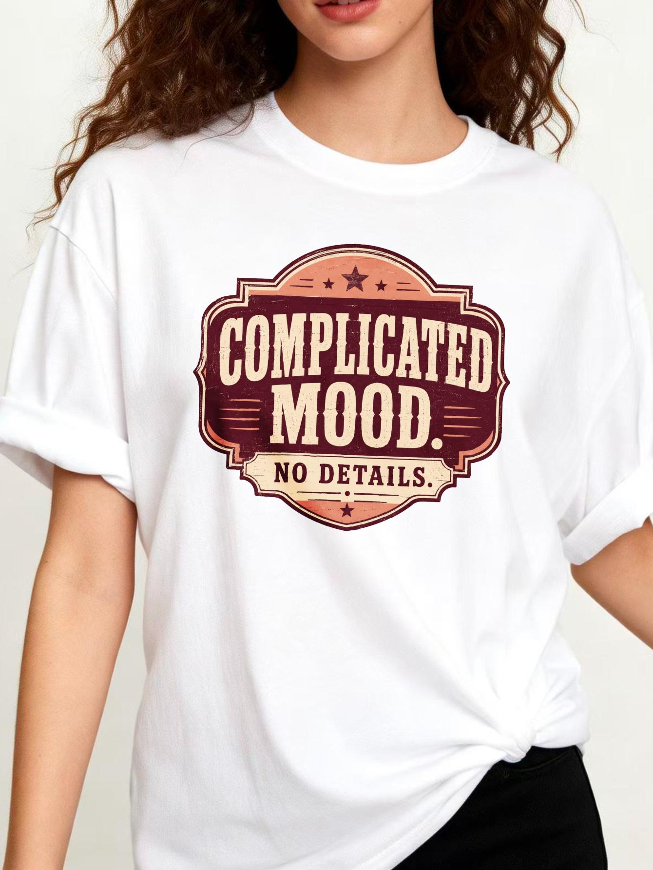 Women's Plus-Size Oversized Crew Neck T-Shirt - Casual Style, "Complicated Mood" Minimal-Detail Graphic Design, Spring Summer Attire, Gift for Her, Plussize