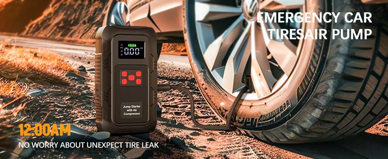 HPBS 24000mAh Power Bank Auto Battery Booster With Air Compressor 6000A 150PSI Fast Inflation 12V Portable Jump Starter for 10.0L Gas and 8.0L Diesel Engines