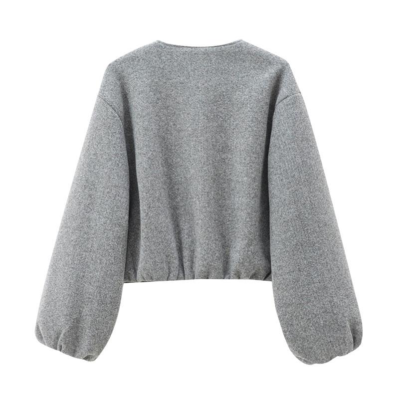 Women's New Oversized Bubble Sleeve Jacket, Zipper Bomber Jacket, Soft Casual Streetwear, Fashion Pilot Jacket, Spring & Fall Outerwear, Long Sleeve