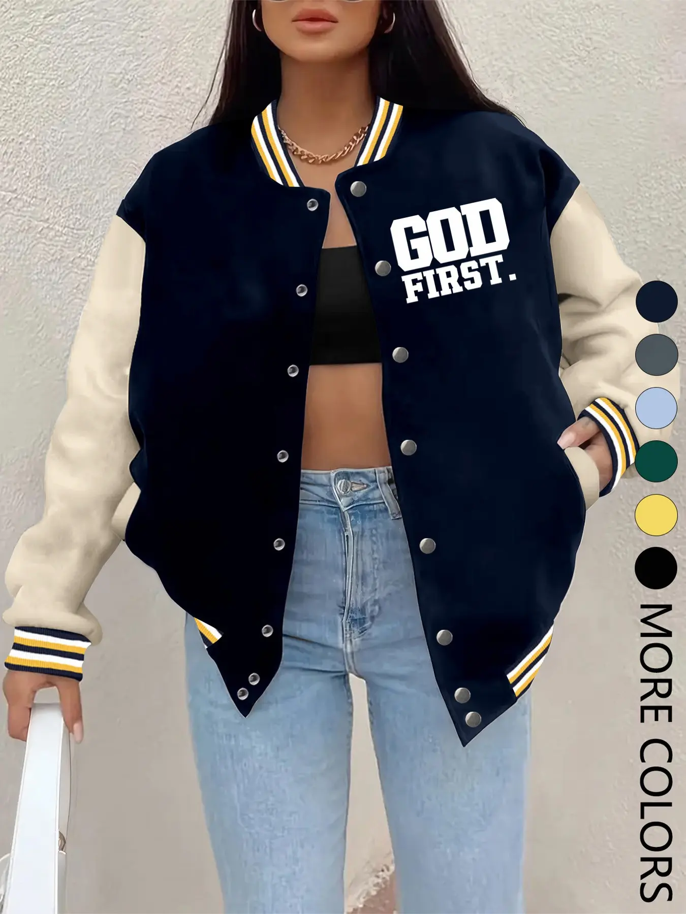 New Women's Baseball Jacket for Fall Winter, Creative Letter Print, Casual Sport Coat, Comfortable Versatile Jacket, Hip-Hop Style, Multiple Colors