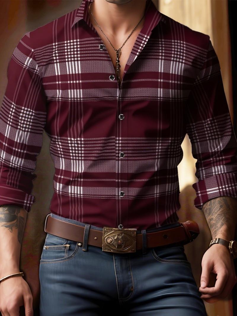 Men's Long Sleeve Casual Shirt, Fashionable Simple Design, Ideal for Dates & Social Events, Perfect Choice for Spring Summer Fall