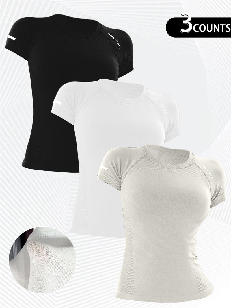 Women's Letter Print Raglan Sleeve Sports Tee, Breathable Quick Drying Round Neck Short Sleeve T-Shirt for Yoga Gym Workout Running, Ladies Sportswear for All Seasons