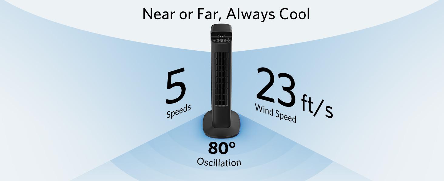 [NOT AC] COWSAR Fan for Bedroom, Quiet Floor Fan, Oscillating Tower Fan with Remote, Cooling Portable Bladeless  Fans Digital LED Display, 5-Speed & 3 Modes, 80° Oscillation, Remote Control, 12H Timer, Ultra-Quiet Cooling for Bedroom & Office