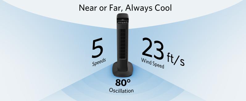 [NOT AC] COWSAR Fan for Bedroom, Quiet Floor Fan, Oscillating Tower Fan with Remote, Cooling Portable Bladeless  Fans Digital LED Display, 5-Speed & 3 Modes, 80° Oscillation, Remote Control, 12H Timer, Ultra-Quiet Cooling for Bedroom & Office