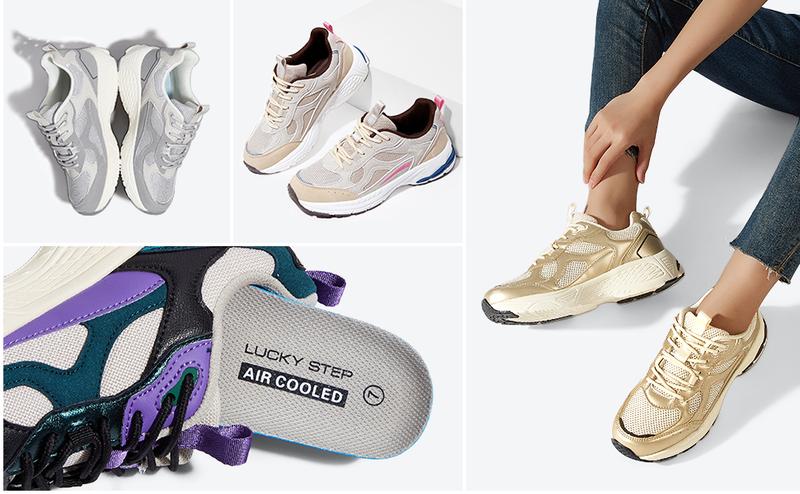 LUCKY STEP Women's Platform Chunky Fashion Sneakers Mesh Casual Running Tennis Workout Sport Work Trendy Athletic Walking Shoes Breathable Mesh Upper High-Density Foam Insole