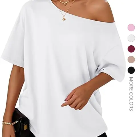 Women's Asymmetrical Neckline Tops, Oversized Baggy T-Shirts, Casual Short Sleeve Tees 2026 Loungewear Daily Wear Top