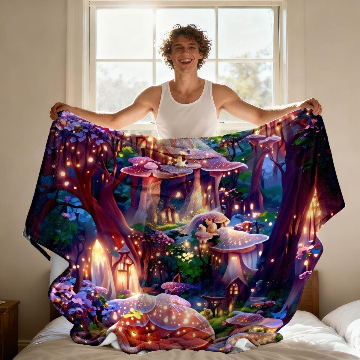 Dreamy Night Forest Print Blanket, Soft Flannel, Lightweight Warm, No Pilling, Living Room Bedroom Window Cover, Holiday Gift, Pet Blanket