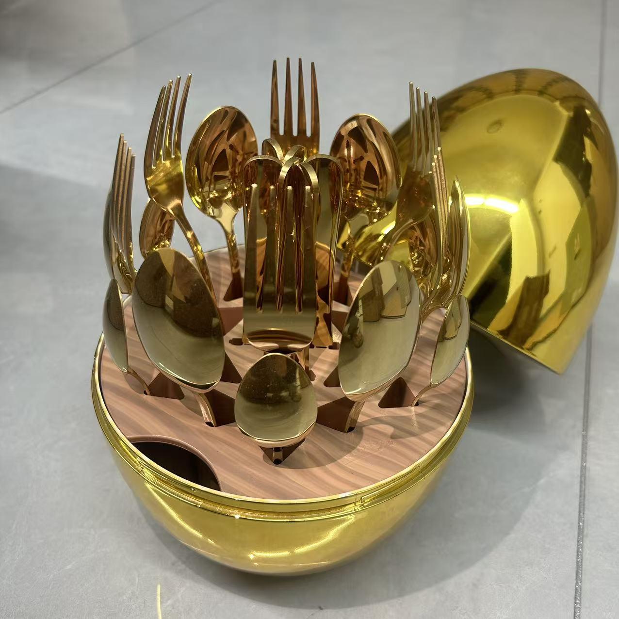 Christmas 24-Piece Stainless Steel Knife Fork Spoon Set with Color Box, High-End Luxury Home Dining, Family Gathering, Gift Choice, Dinnerware Service Set, Utensils, Tableware Set
