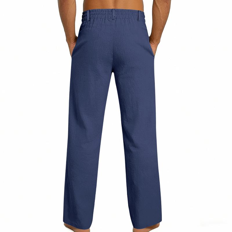 Men's 2026 Spring Summer Plain Linen-Cotton Fabric Wide Leg Trouser, Irregular Cross Buckle Waist, Loose Fit for Big-Tall Menswear, Ideal for Beach Vacation & Daily Commute (Polyester-Blended Option Available)