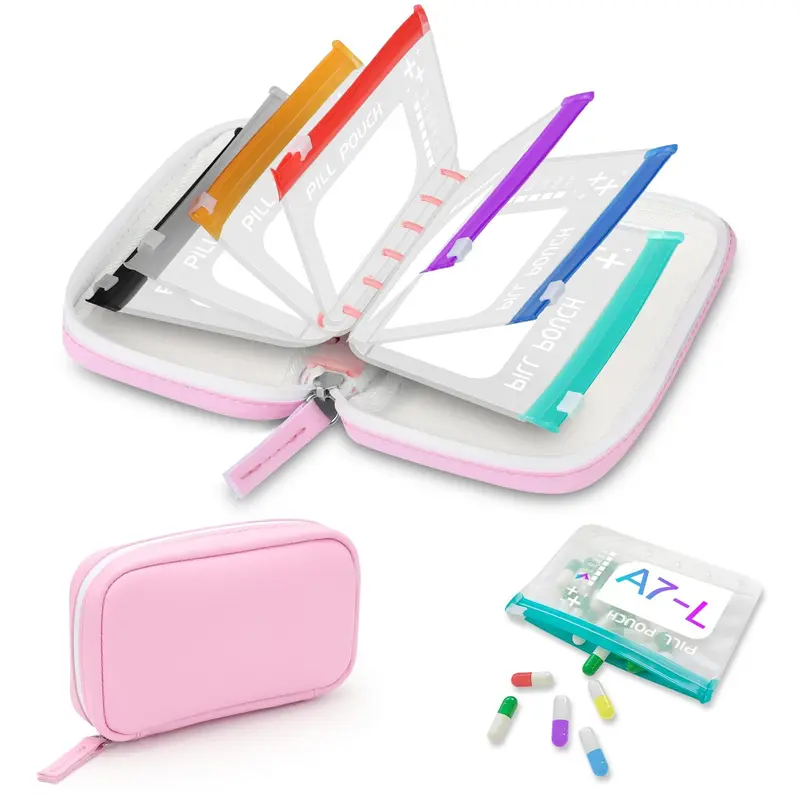 A7 Waterproof Pill Organizer with 7 Large Zippered Pill Pouches for A7 Binder, BPA-Free Weekly Medicine Storage, Color-Coded Reusable Travel Pill System, Supplement Organizer #GLOBAL PICKS