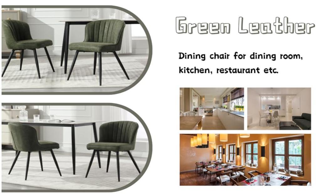 CHAIRUS Mid Century Modern Dining Chairs Set of 2, Faux Leather Upholstered Dining Chairs with Black Metal Legs, Comfy Armless Side Chairs for Living Room, Dining Room, Green CHAIRUS Mid Century Modern Dining Chairs Set of 2, Faux Leather Upholstered Dining Chairs with Black Metal Legs, Comfy Armless Side Chairs for Living Room, Dining Room, Green
