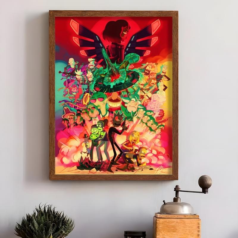 PIKPAKA Vintage Cartoon R-Rick-And-M-Morty Painting Calligraphy Waterproof & Scratch-Resistant Canvas Art - Premium Oil Painting Style Wall Decor For Living Room, Bedroom, Kitchen & Café, Perfect Holiday & Party Gift