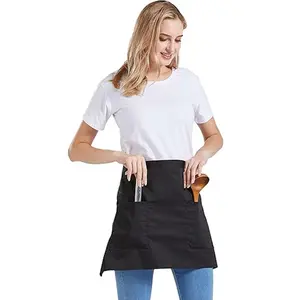 Waterproof Bartender Cotton Apron, Kitchen Bar Bistro Logo, Short Waiter Waist Half Apron, Chef Length, Ideal for Cleaning