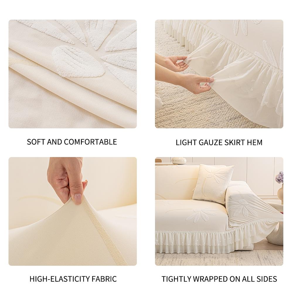 Stretch Sofa Slipcover 1 Piece, Soft Polyester Spandex Jacquard Fabric, Elastic Bottom, Furniture Protector with Skirt