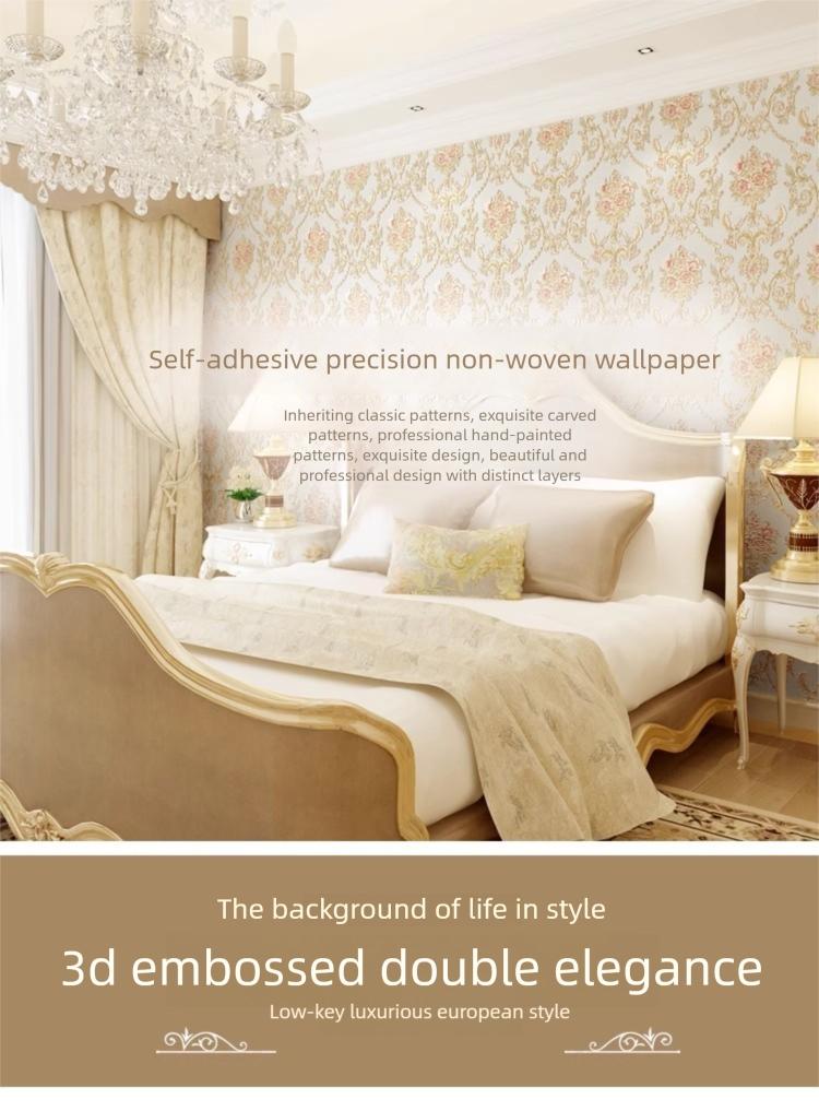 Self-Adhesive Non-Woven Fabric Wall Paper Roll, 3D Floral Design for Living Room Bedroom Background Decor, Home Decoration Sticker