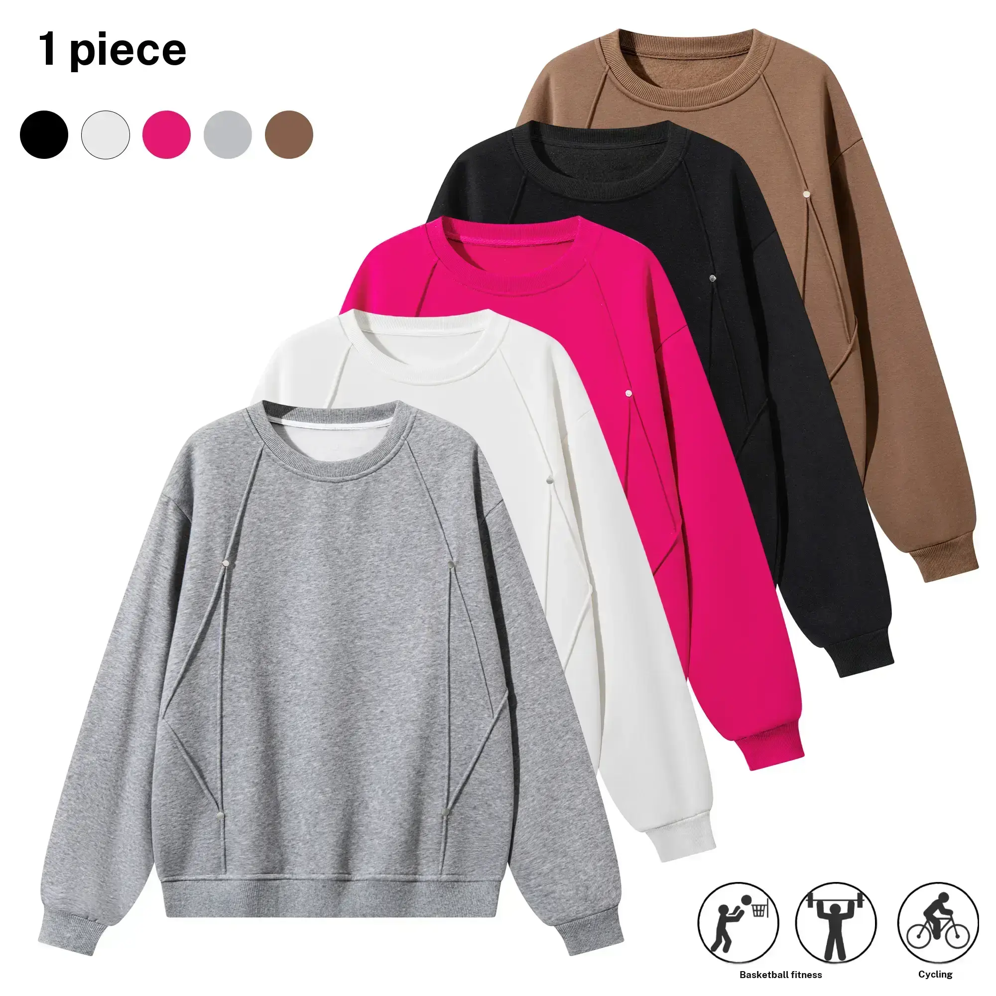 Men’s Round Neck Aesthetic Fleece Longsleeve Athletic Sweatshirt - Geometric Stitching, Metal Studs, Loose-Fit Casual Pullover Tops - Machine Washable for Street Wear, Outdoor Activities - Menswear Fall Clothes