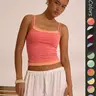 American Vintage Colorblock 2-in-1 Minimalist Cami Top, Dual Straps, Crop Length, Short, Stretchy Elastic Fabric, Summer Casual Wear