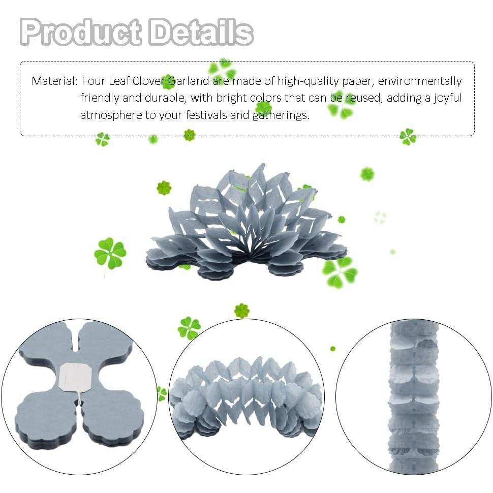 10 count Four Leaf Clover Paper Garland Party Decorations Streamers   Garland Grey for Birthday Wedding  Shower Party  Decor(SSY/Grey)