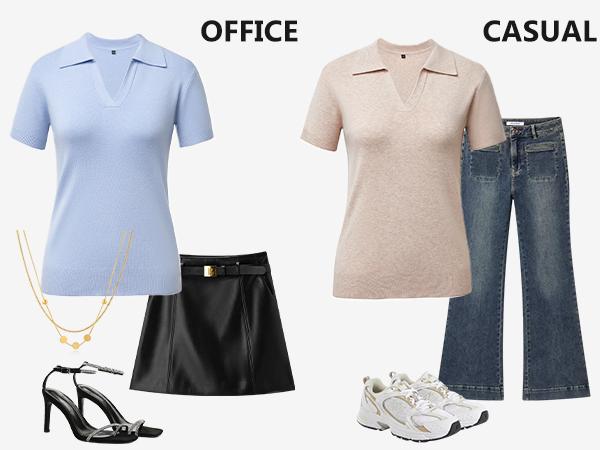 Arach&Cloz Womens Wool Blend Polo Shirts Summer Sweater Tops Short Sleeve Soft Business Casual SummerVibes 2026 SpringStatements