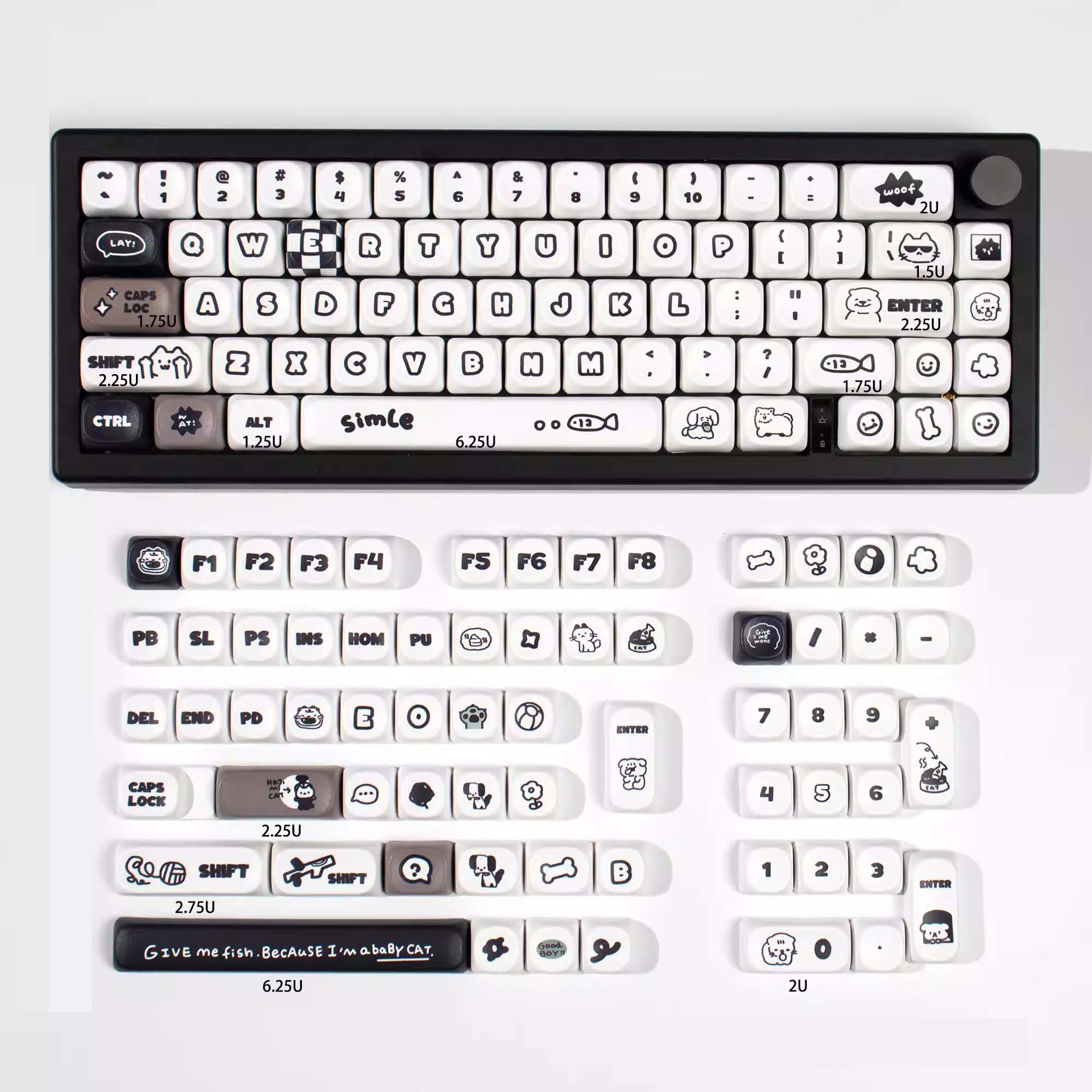 131-Key Cat Dog Theme Pbt Keycaps, Dye Sublimation Process, Moa Profile, Aesthetics, Compatible with Mx Axes, for 61/64/68/87/96/104/108 Keyboards, Craftsmanship
