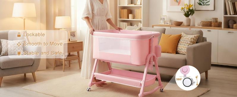 Newborn/Baby 4-in-1 Bassinet! Foldable Travel Style + Wheels | Mosquito Net + Mattress + Storage Included