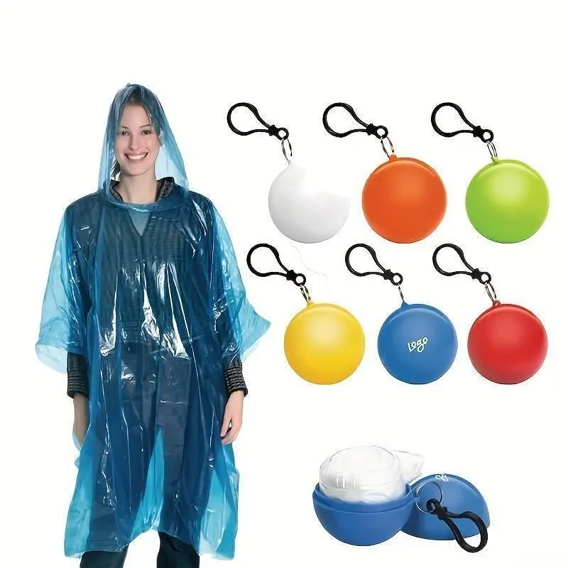 6PCS Unisex Waterproof Mini Compact Lightweight Durable Portable Emergency Rain Ponchos with Keychain Ball, Full Body Cover Bag Accessory for Outdoor Trips, Camping, Camping&Hiking, Music Festival, Family And Friends