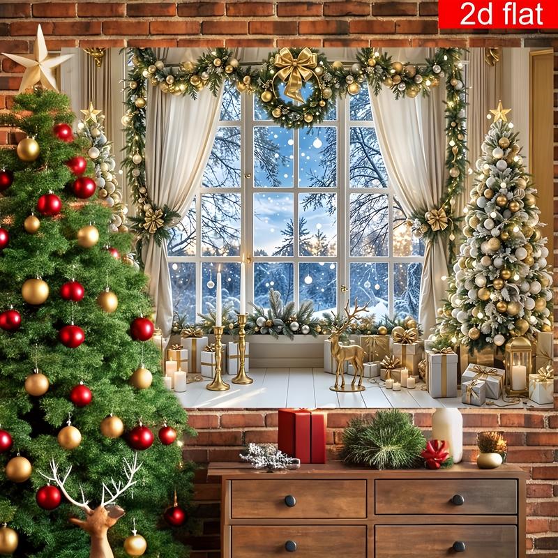 2D Flat Banner 1pc Christmas Party Banner Indoor Christmas Tree Window Pattern Photography Backdrop Polyester Bright Durable Winter New Year Holiday Wall Decoration Living Room Outdoor Sign Ornaments 2D Flat Banner 1pc Christmas Party Banner Indoor Christmas Tree Window Pattern Photography Backdrop Polyester Bright Durable Winter New Year Holiday Wall Decoration Living Room Outdoor Sign Ornaments