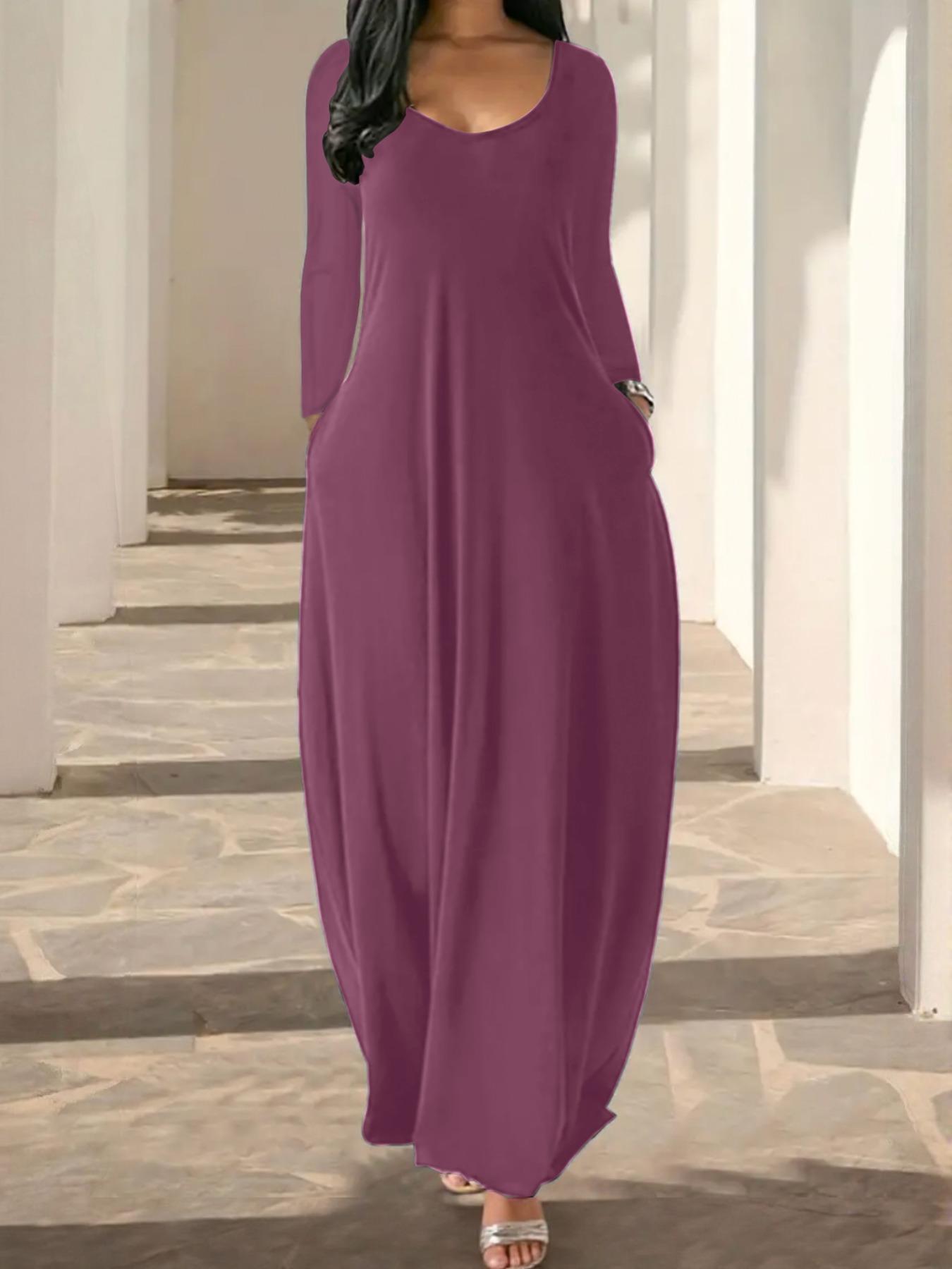 Women's Long Coffee Leopard Print Home Dress, Round Neck Long Sleeve Pocket Sleepwear, Soft Fabric All Seasons Casual Style