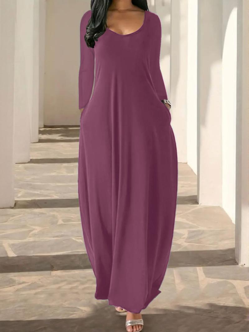 Women's Long Coffee Leopard Print Home Dress, Round Neck Long Sleeve Pocket Sleepwear, Soft Fabric All Seasons Casual Style