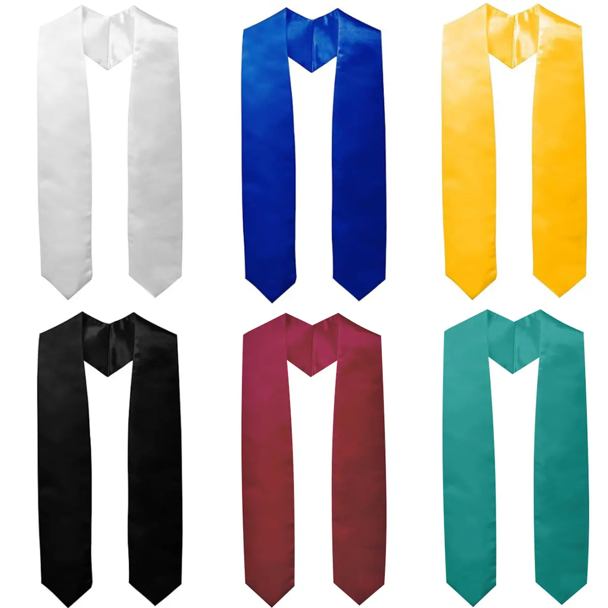 Solid Color Graduation Stole, 59 or 72 Inch Satin Honor Sash for College and High School Graduates, Unisex V-Neck Graduation Ceremony Accessory
