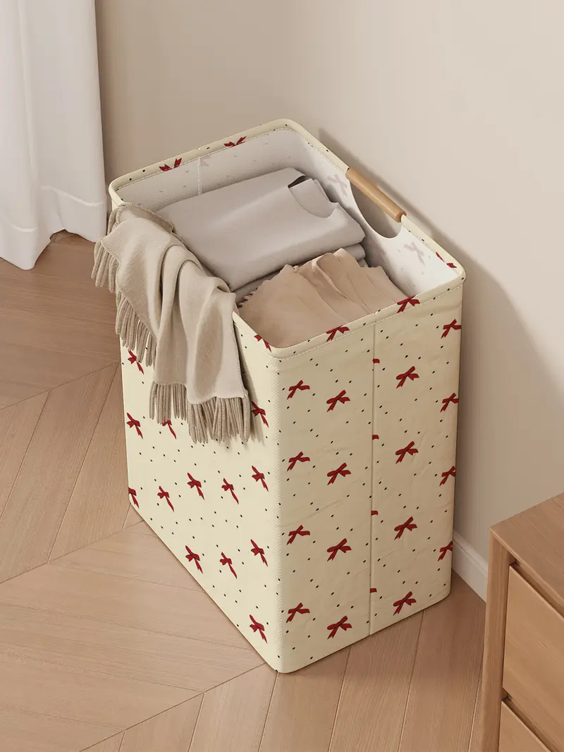 Butterfly Knot Pattern Open Storage Box, Foldable Laundry Basket with Handle, Home Bathroom Collapsible Dirty Clothes Bucket