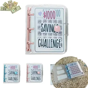 1000 Savings Challenge Mini Binder, Monthly Money Savings Challenge Book with Cash Envelopes, Pink Budget Binder for Money Saving Budgeting