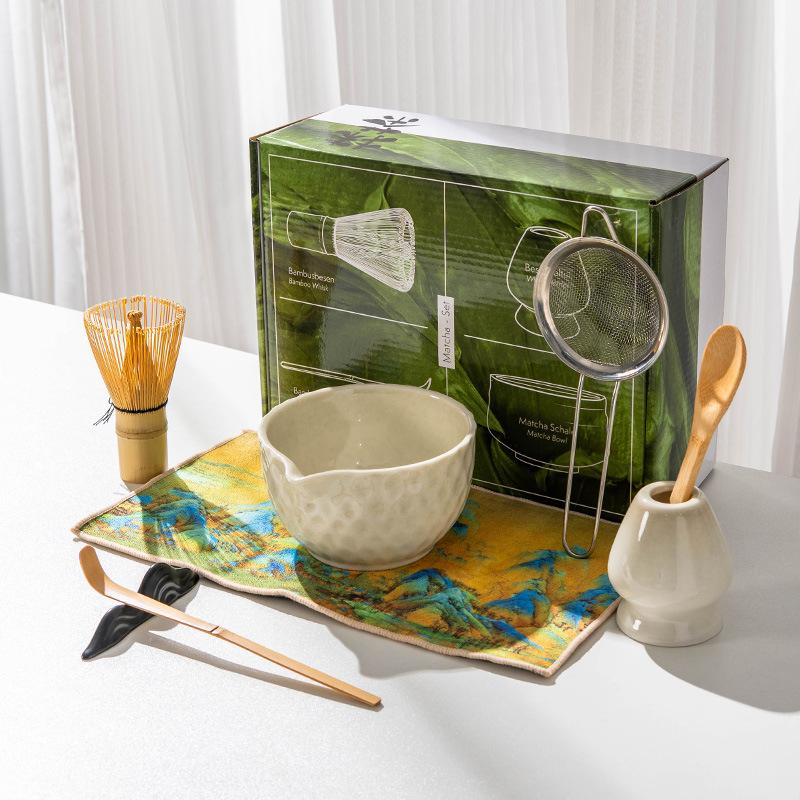 8pcs Japanese Matcha Bowl Set with Whistle, Matcha Bowl Spout, Ceramic Chasen Hundred Stands, Matcha Tea Set Gift Box, Traditional Tea Ceremony, Matcha Set Kit