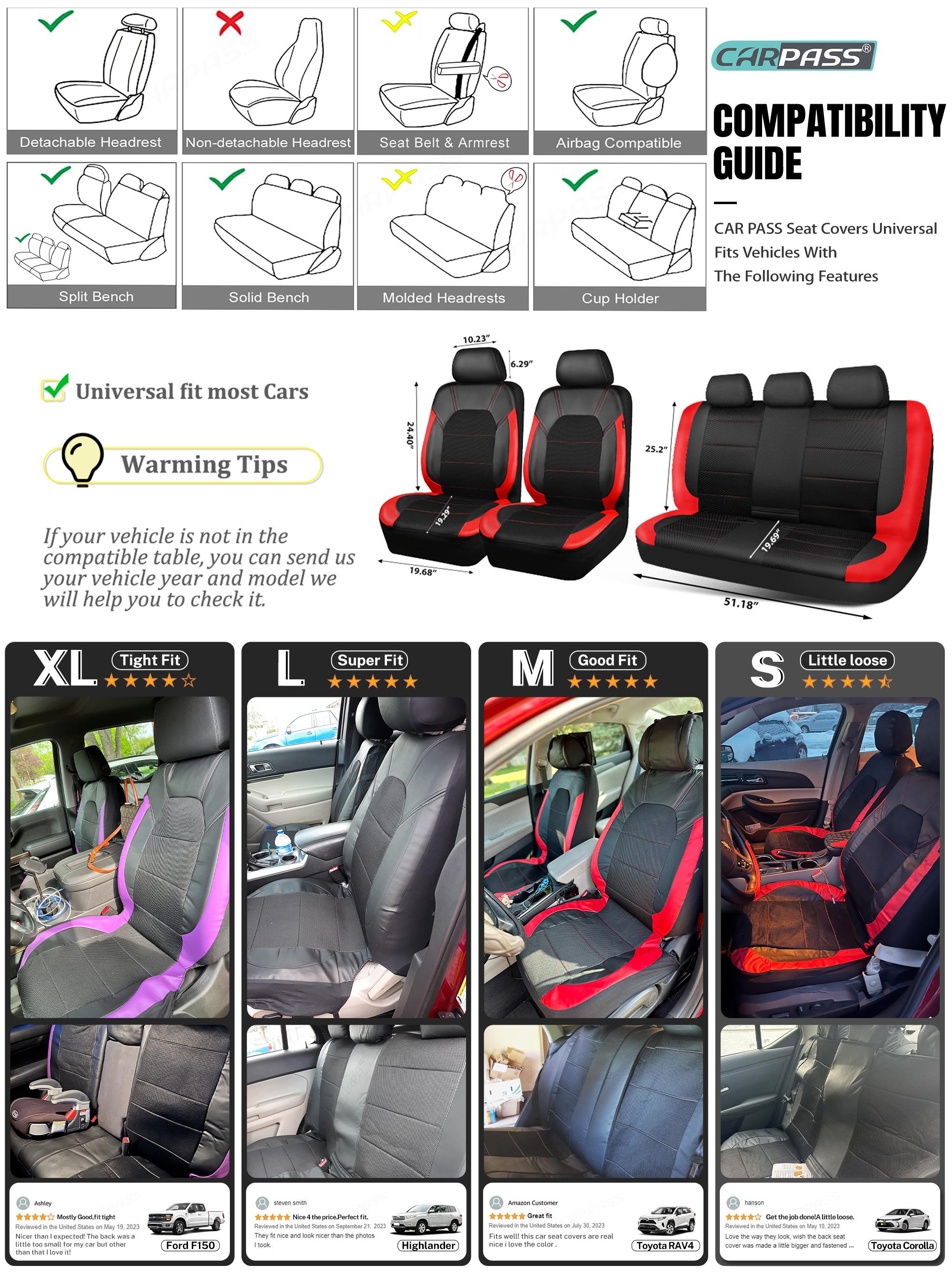 CAR PASS 2/5 seats Universal Leather Two Front Seat Covers,Sport seat Covers fits Most Cars, SUVs, Trucks, and Vans Airbag Compatible