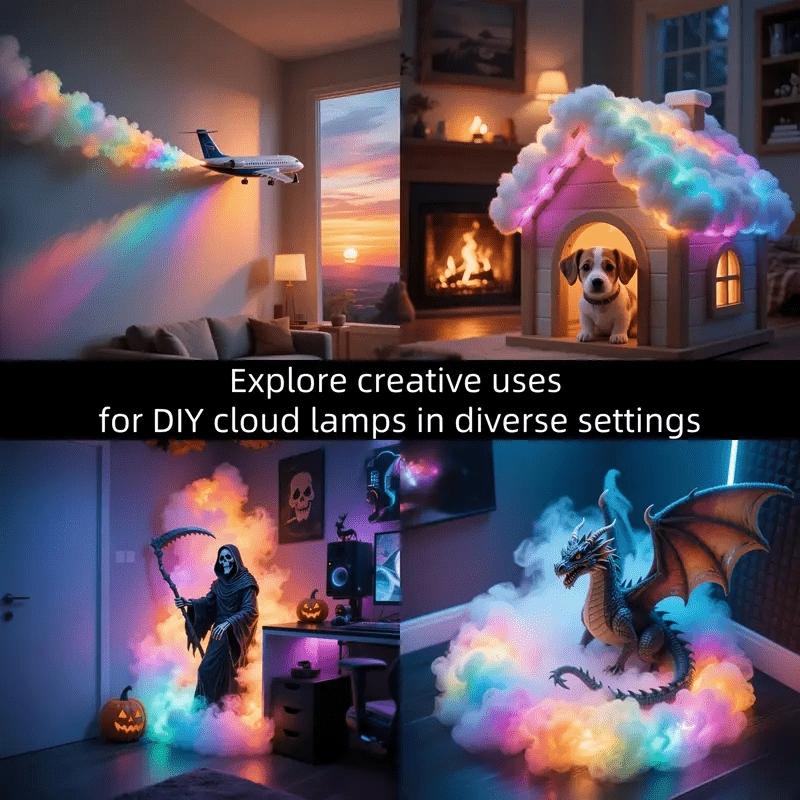 2/4/6-meter intelligent thundercloud light, DIY decorative light, with music synchronization, RGB color change, USB power supply, non waterproof, for bedroom, living room, game room, holiday decorative wall lights/night lights, Led Mood Light
