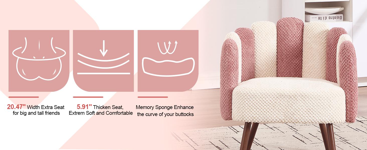 Modern Velvet Petal Accent Chair,Cute Vanity Chair with Back and Wood Legs,Home Reading Chair Armchair for Living Room,Makeup Room,Bedroom