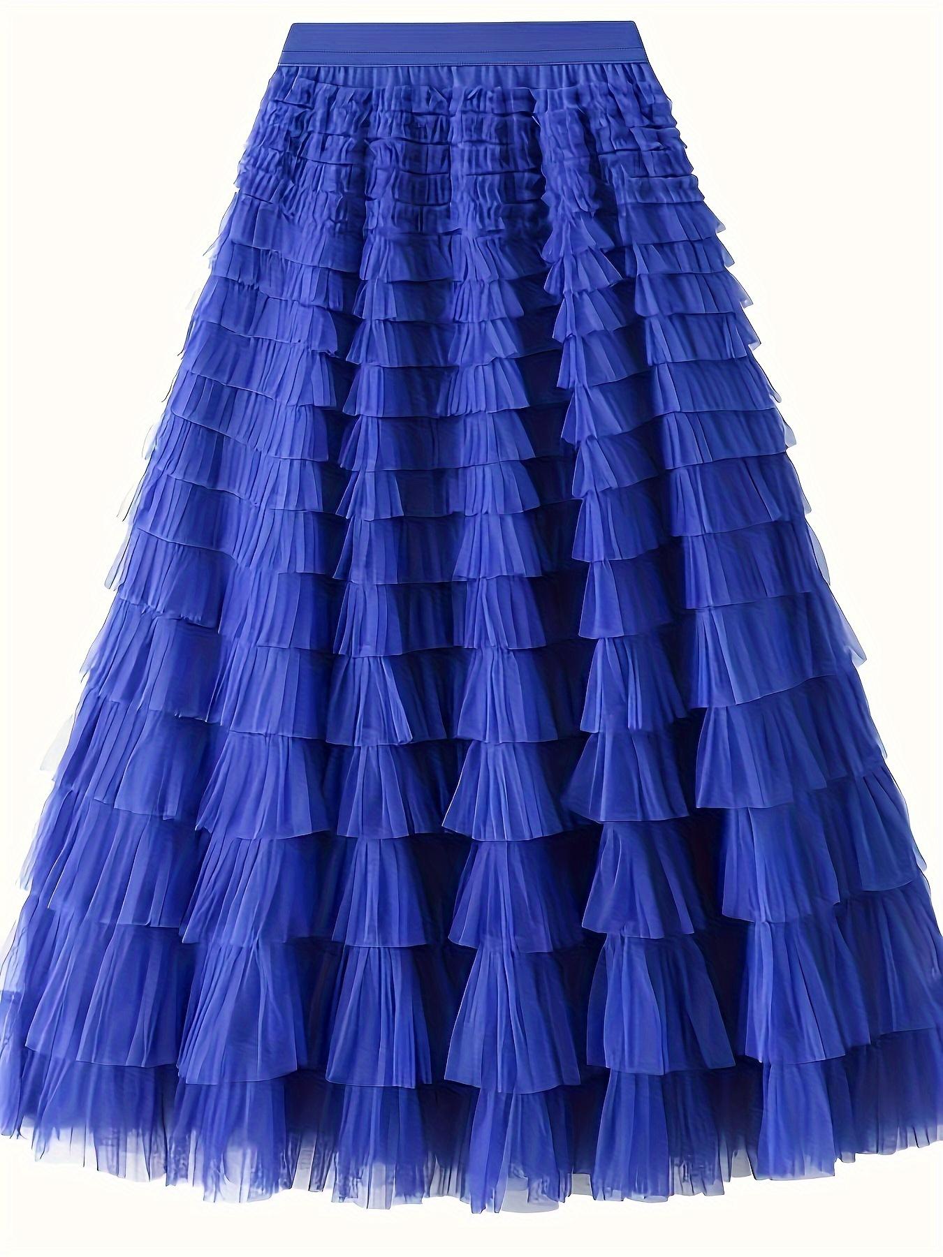Women's Plain Ruffle Hem Tiered Layer Skirt, Elegant Aesthetic High Waist Long Skirt for Vacation Holiday Party, Ladies Bottoms for All Seasons, Long Skirt Women