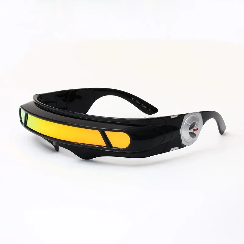 Unisex Plastic Shield Sunglasses, Viral Cyberpunk Festival Eyewear, Futuristic Integrated Wrap-Around Shades, Vibrant Tinted Lens, Lightweight Full Frame, Eye-Catching Statement Accessory for Rave Events & Music Festivals