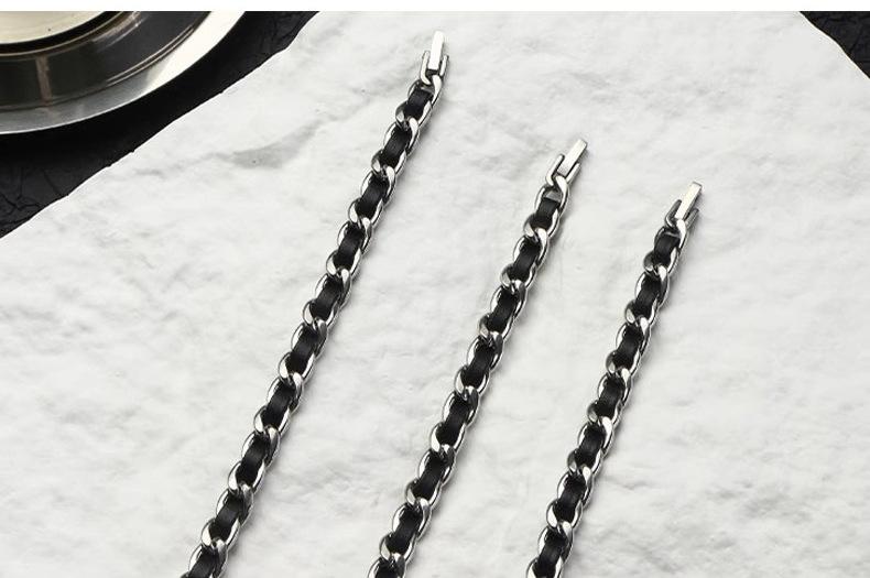 Titanium steel leather bracelet men's trend high-end sense personality niche design jewelry high-end bracelet Cuban wrist accessories