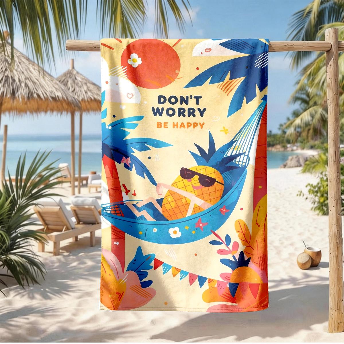 Don't Worry Be Happy Pineapple Beach Towel, Quick-Dry Super Soft Polyester, Multi-Use Yoga Travel Swim Camping, Large Size, Best Gift
