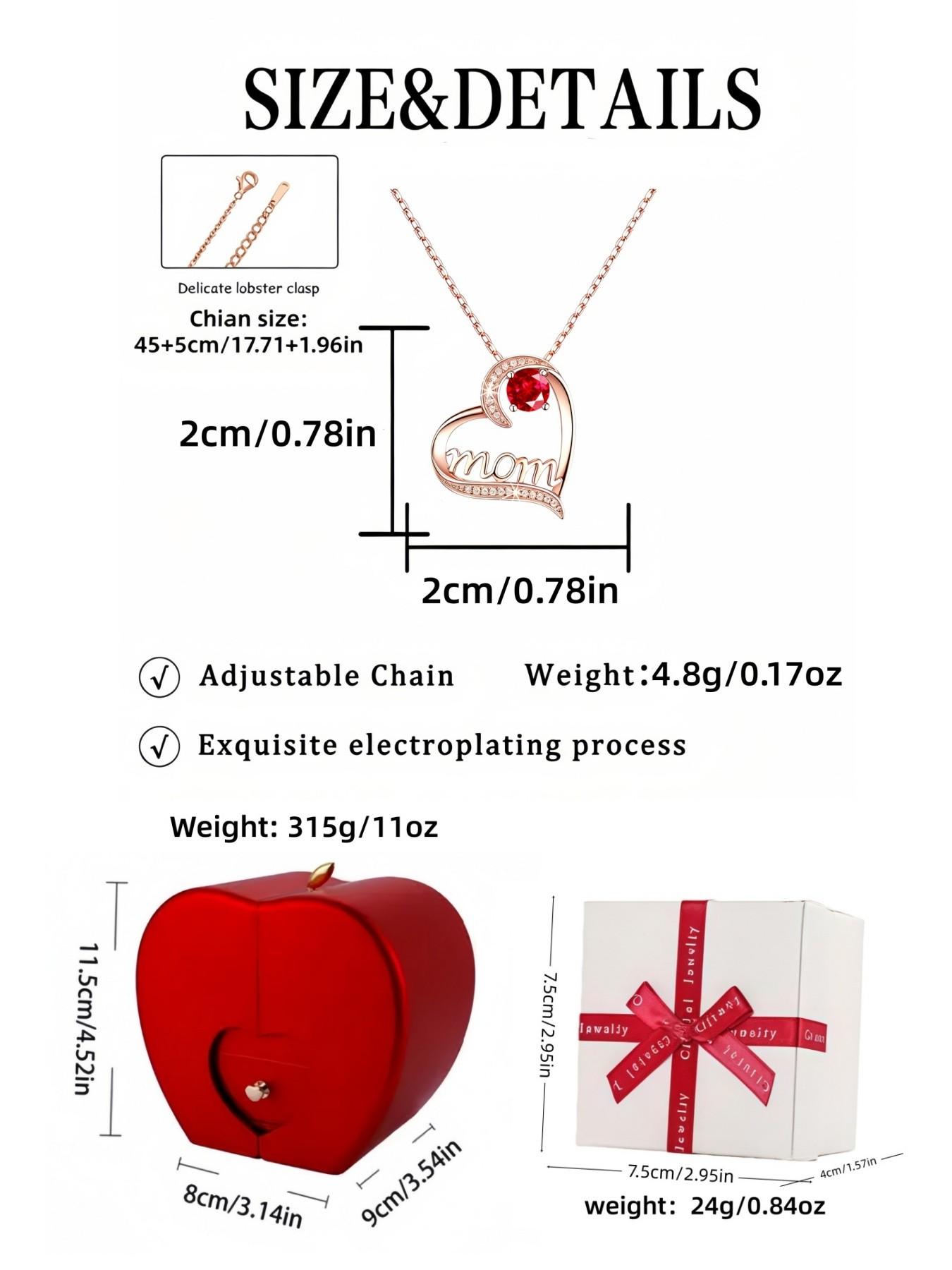 Eternal Maternal Love • Mother's Day Necklace Heart-shaped MOM rose gold gem necklace with light luxury and premium feel.Paired with an apple-shaped preserved rose jewelry gift box.Perfect gift for birthdays, Mother's Day, Valentine's Day and Christmas.