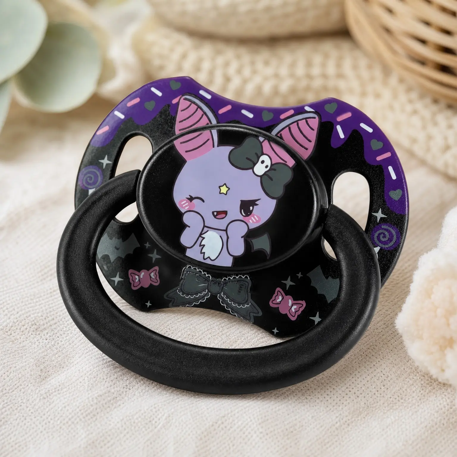Bigshield Generation-II Printed Pacifier for Adults, Brat Bella Pattern, Black(Gift)