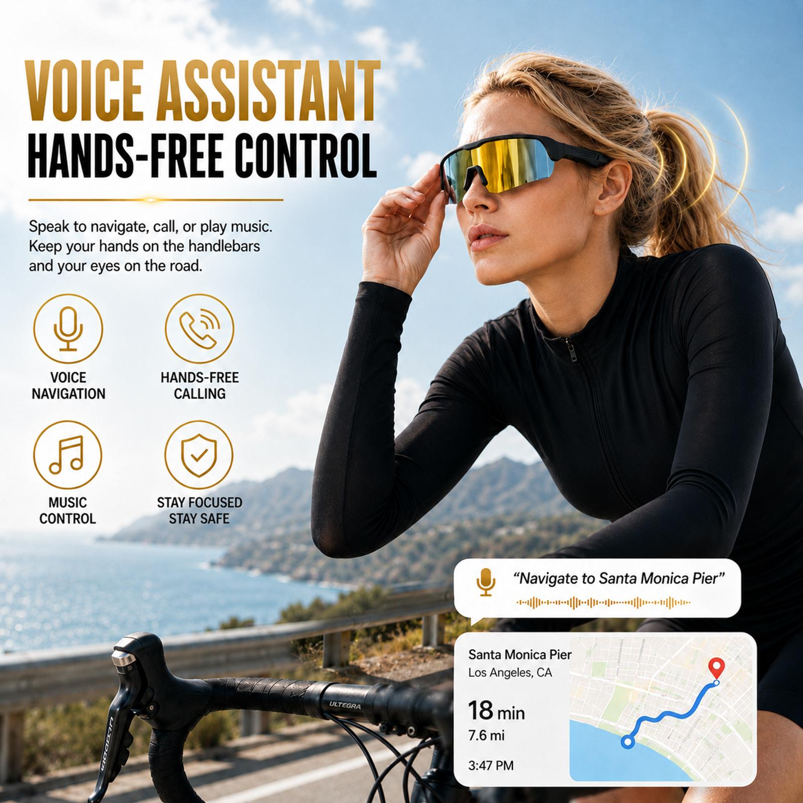 Bluetooth Smart Multifunctional Audio Sunglasses, Wireless Audio Eyewear with 130mAh Rechargeable Battery, Type-C Charging, UV400 Polarized Cycling Glasses with Open-Ear Audio and Hands-Free Calling for Men Women