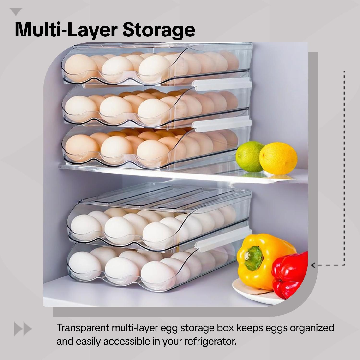 Transparent Multi-Layer Egg Storage Box, Refrigerator Slide-Type Egg Roller, Fresh-Keeper Design, Ideal for Organized Kitchen Use, Refrigerator Egg Organizer