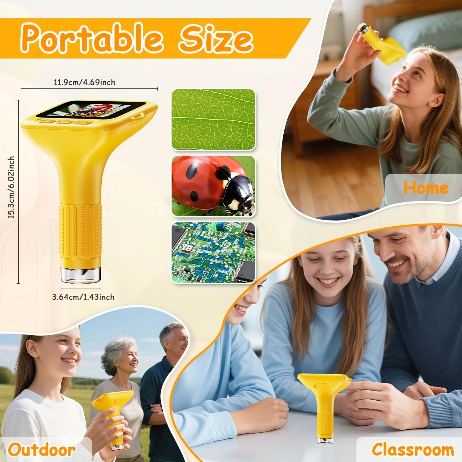 Portable Microscope, Handheld Digital Microscope with 8 Adjustable LED Lights, IPS Screen Electronic Magnifier, Suitable for Children and Adults, LCD Digital Microscope